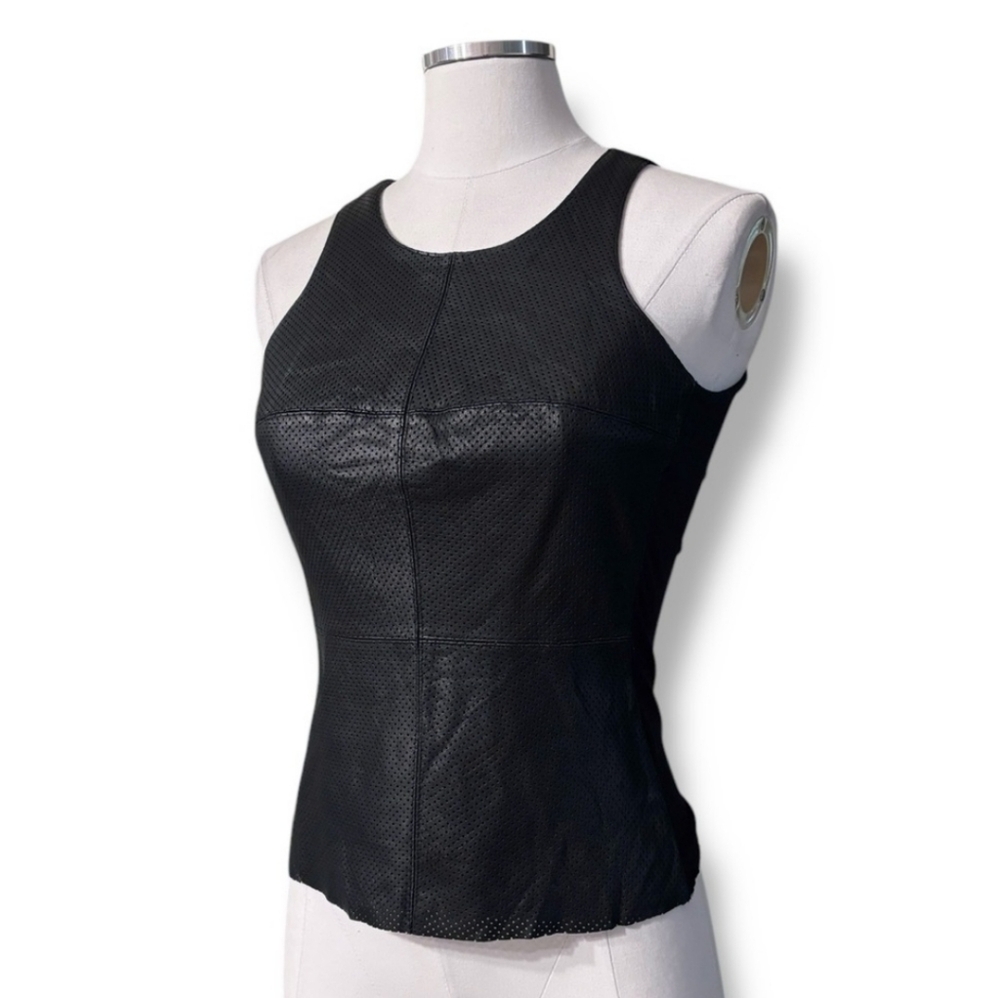 BAILEY 44 Black Perforated Leather Sleeveless Top